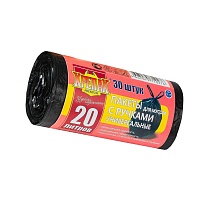 Мешки для мусора 20 л, с ручками, черные, в рулоне 30 шт., ПНД, 10 мкм, 550х440 мм, Крепак, 4607075710276 в Орехово-Зуево