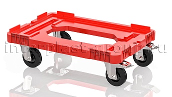 Тележка пластиковая с отверстием 2 колеса с тормозом красная в Орехово-Зуево Тележка пластиковая с отверстием 2 колеса с тормозом красная в Орехово-Зуево
