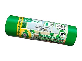 Мешки для мусора 240 л, ароматизированные, зеленые, в рулоне 10 шт., ПВД 45 мкм, 1300х930 мм, PREMIUM+, 240108301 в Орехово-Зуево