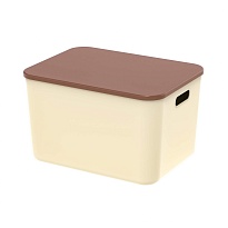 Ящик пластиковый вкладываемый бежевый с коричневой крышкой 410х305х245 мм в Орехово-Зуево Ящик пластиковый вкладываемый бежевый с коричневой крышкой 410х305х245 мм в Орехово-Зуево