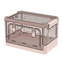Ящик пластиковый складной прозрачный коричневый, дно розовое, 360х235х230 мм, с колесиками в Орехово-Зуево